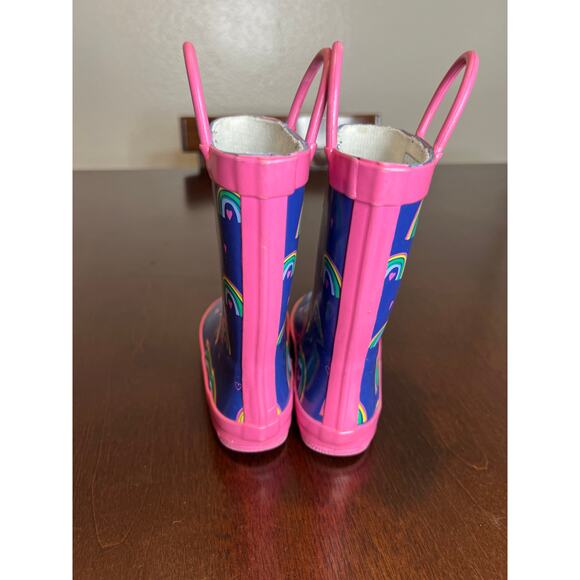 Lone Cone Kids Rain Boots Rainbow Print Navy Pink Rubber ~ Size 7 - Picture 3 of 6